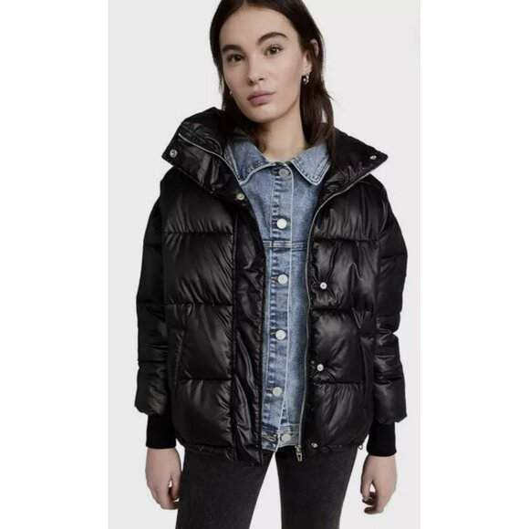 Blank NYC Layered Oversized Run the Show Denim Puffer Coat Jacket Sz XS NWT - Picture 2 of 10